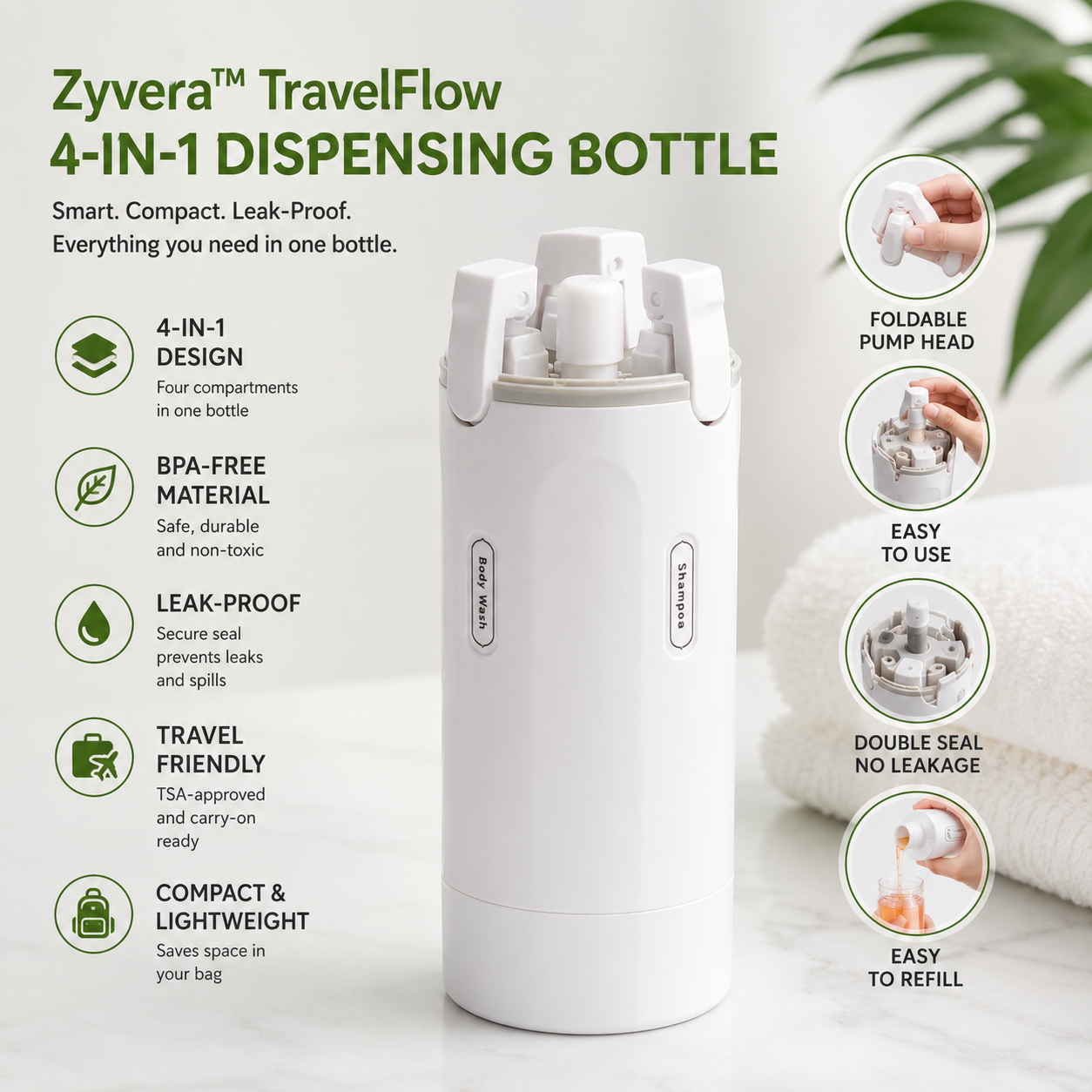 Zyvera™ TravelFlow Dispenser | Pack Less. Carry More.